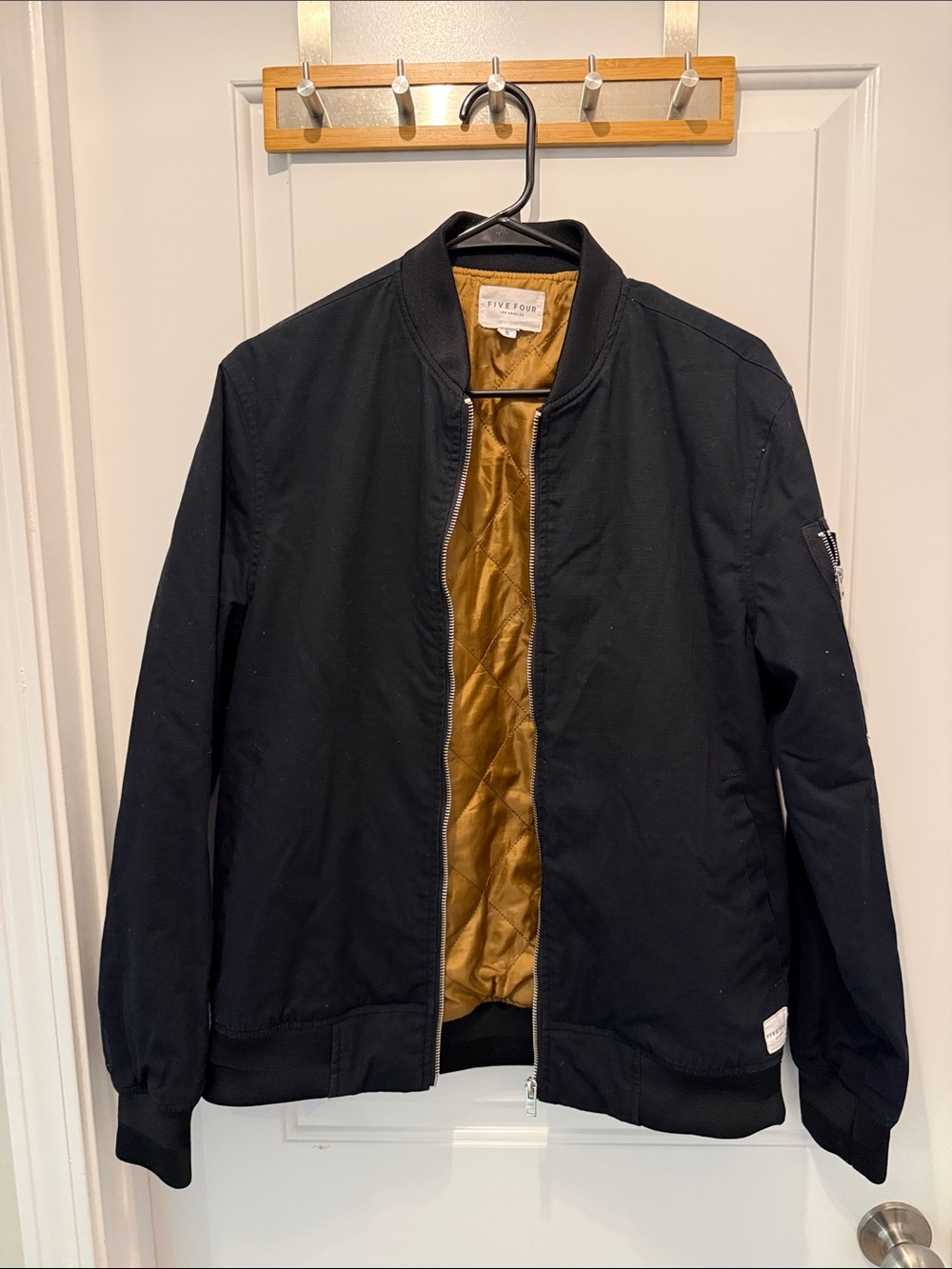 Five Four Black Bomber Jacket with Gold Quilted Lining